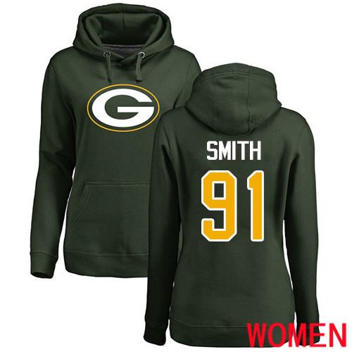 Green Bay Packers Green Women 91 Smith Preston Name And Number Logo Nike NFL Pullover Hoodie Sweatshirts